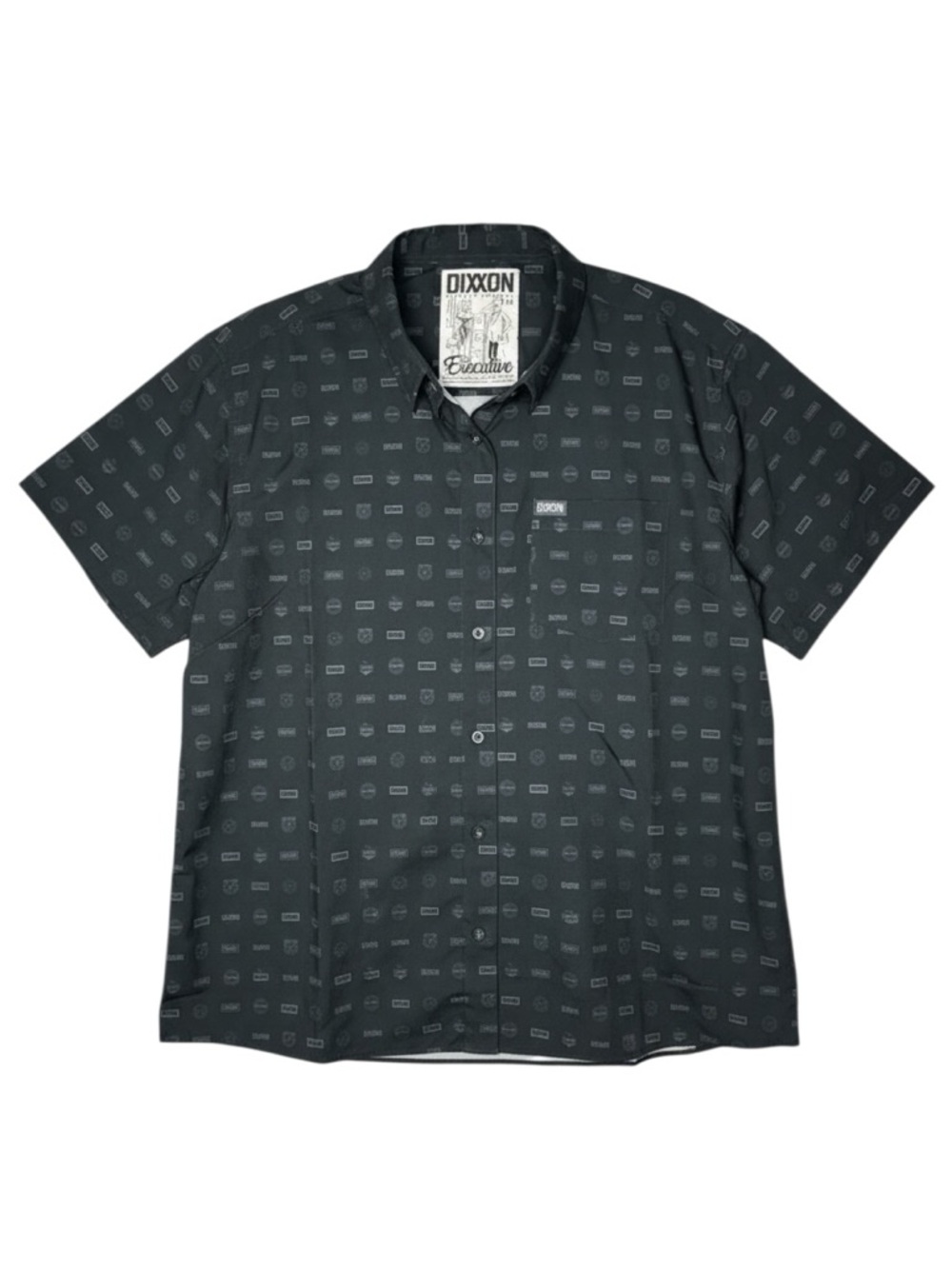 Dixxon Executive Short Sleeve‎ Button Up Shirt Black Gray Print Men’s 2XL